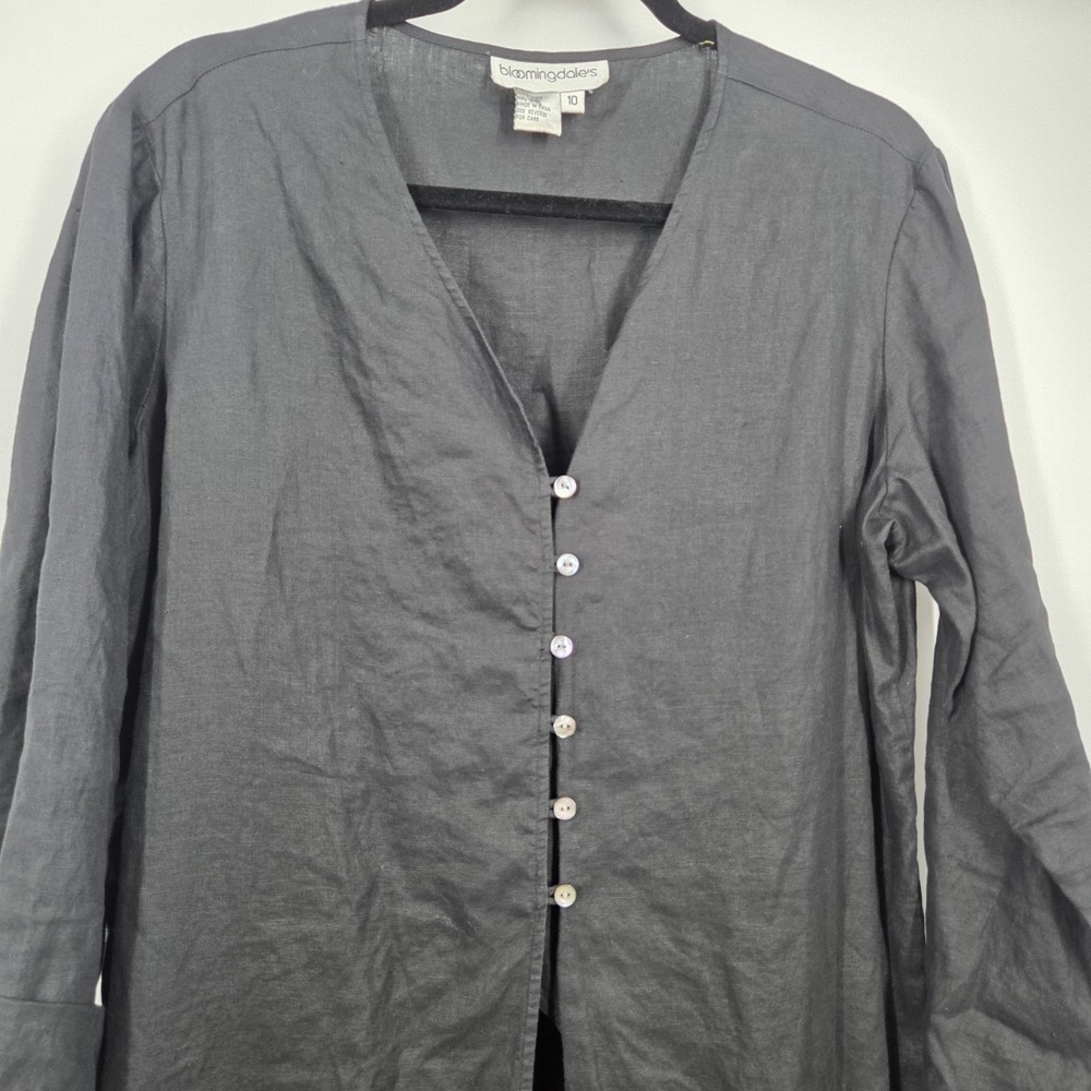 90s VTG Black Linen Long Sleeve Shift Dress 10 Layered Cardigan Lagenlook Artsy - Picture 2 of 5